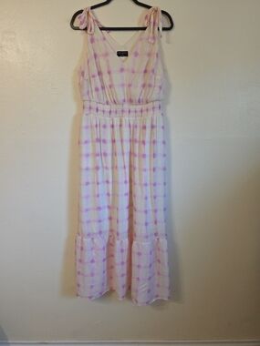 Lane Bryant Pink and Cream Tie-Dye Maxi Dress with Smocked Waist